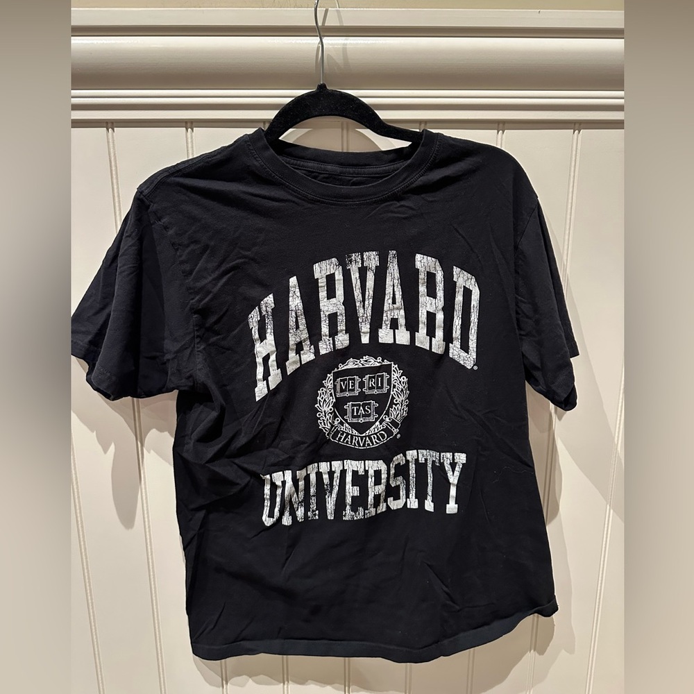 VERITAS Men’s Size Large Black Short Sleeve Tee White Harvard Unive…